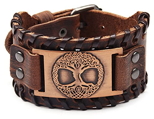 Bracelet en cuir marron avec amulette d'arbre de vie viking pour garçon et homme, Cuir