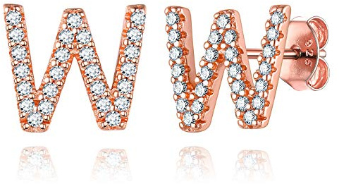 ChicSilver Damen Rosegold Buchstabe W Ohrstecker mit Zirkonia Initiale Anfangsbuchstabe Ohrschmuck