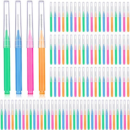 Patelai 100 Pieces Braces Dental Brush for Cleaner Interdental Toothpick Dental Tooth Flossing Head Oral Hygiene Flosser Toothpick Cleaners Tooth Tool(Bright Colors,Multiple Sizes)
