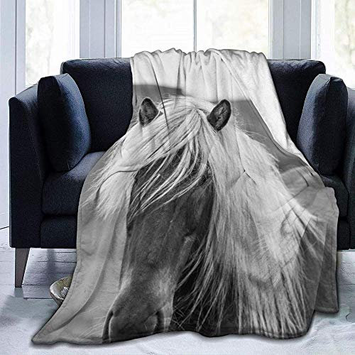 YuLiZP Decke Wohn Kuscheldecken Dunkles Islandpferd Mit Weißer Mähne Flanell Decke Bett Wirft Decken Für Sofas Weiche Flauschige Dicke Decke Reversible Mikrofaser Werfen 80X60 Inches