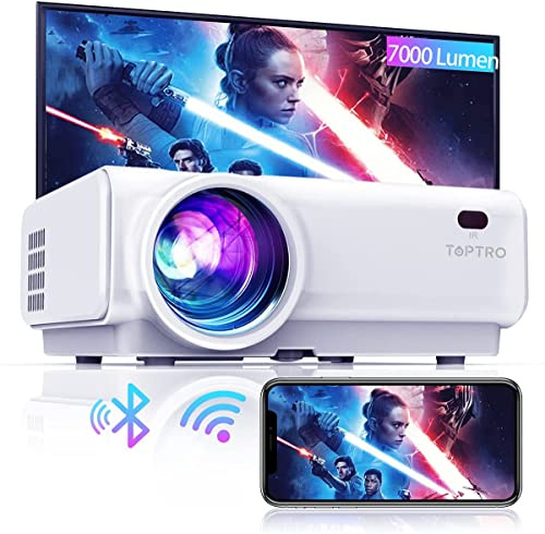 TOPTRO Mini proiettore, 7000 lumen, proiettore Bluetooth WiFi, supporto 1080P Full HD, con altoparlante HiFi, compatibile con TV Stick/Cellulare/Laptop/DVD/PS4/SD/AV