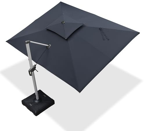 PURPLE LEAF Sombrilla Terraza 2.7x3.65 m, Sombrillas Grandes, Rectangular de Aluminio, Rotación de 360°, Parasoles Jardín, con Manivela y Protección UV 50+, Gris