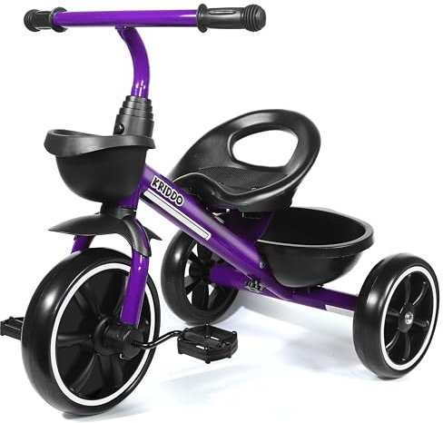 KRIDDO Triciclo per Bambini dai 24 mesi ai 5 anni, Tricicli per bambini da 2,5 a 5 anni, Triciclo Evolutivo da 2 a 4 anni, con Cestello Portaoggetti, Ideale da regalare, Viola