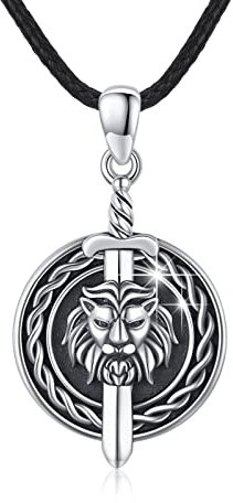 XIXLES Lion Necklace for Men 925 Sterling Silver Lion Necklace Sword Necklaces Lion Pendant Silver Amulet Jewellery for Men Women Son Boyfriend Gifts
