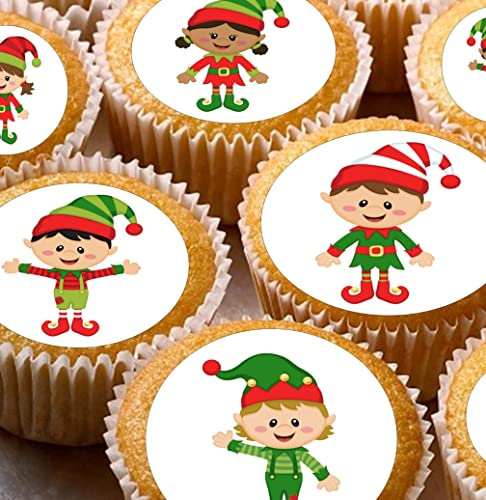 24 edible PRE CUT Christmas elf unframed kids childrens party decoration cupcake toppers on wafer rice paper