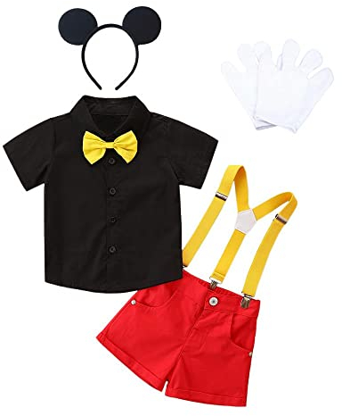 Lito Angels Mickey Mouse Kostüm Verkleidung mit Maus Ohren Haarreif und Handschuhe für Kinder Jungen Größe 3-4 Jahre 104 (Tag-Nummer 110)