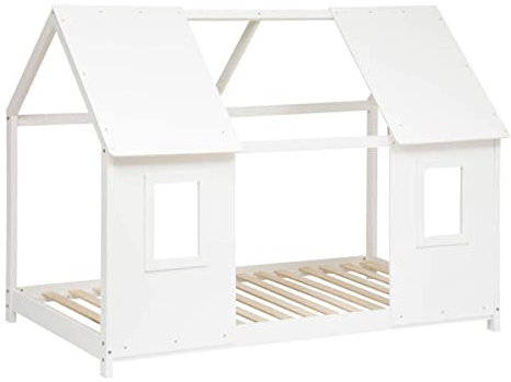 Lit cabane Enfant - pin - Blanc - 140x195 cm - Atmosphera créateur d'intérieur