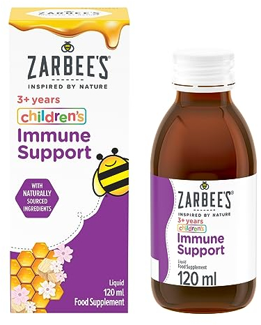 Zarbee's Children’s Immune Support, 120 ml, Berry Flavoured, For Kids Aged 3 And Up, Pure Honey, Marshmallow Root Extract, Vitamin D and Biotin, No Artificial Colours or Flavours