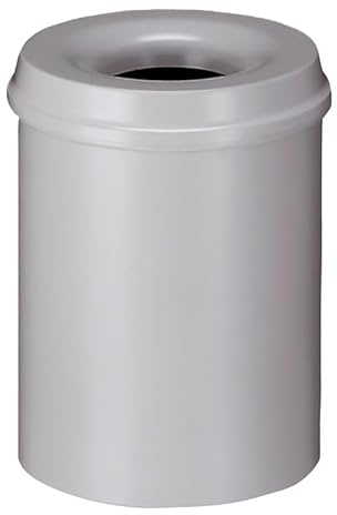 PROREGAL Selbstlöschender Papierkorb & Abfallsammler aus Metall | 15 Liter, HxØ 36x26cm | Grau