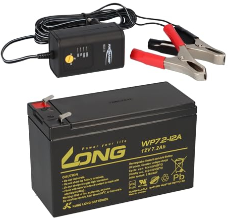 Akkuman.de Akkutechnik vom Fachmann Batería de plomo 12 V 7,2 Ah compatible con gel 7,0 Ah 6,5 Ah 7 Ah para coche infantil UVM + cargador