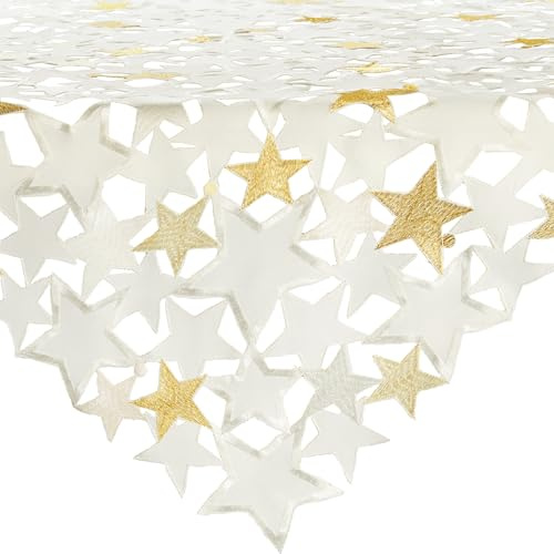 REDBEST Mitteldecke Sterne mit Durchbruchstickerei Creme Größe 110x110 cm - mit Metallgarn, pflegeleicht und beständig