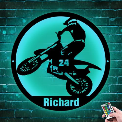 Signe de néon décor de salle de motocross de motocross, panneau en métal de moto personnalisé avec lumière nocturne à LED, art mural de décoration de motocross, homme d'anniversaire de Noël cadeau