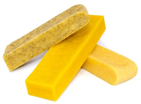 Larsson | Probierset Kaukäse, 3 Käse Geschmacksrichtungen Original Käse-, Käse-Dill und Käse-Kurkuma, Kaukäse für Hunde, Kauknochen, Kaustange, Größe S (6x30-50g)