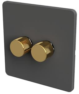 SAMOTECH Zigbee Dimmer Switch No neutral wire required, compatible with Philips Hue, Home Assistant - Grey/Antique Brass 2-Gang Zigbee Dimmer