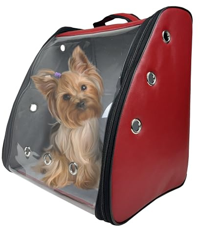 EVE Textile Hunderucksack | Katzenrucksack | Hundetasche | Katzentasche | Hunde Wanderrucksack | Katzen Wanderrucksack | Kunstleder | Atmungsaktiver Rucksack | 42x35x27 cm (Rot)