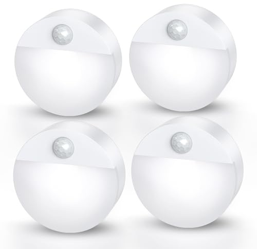 ORIA Nachtlicht mit Bewegungsmelder, 4 Stk LED Treppenbeleuchtung | mit Batteriebetrieben, Auto EIN/AUS, für Kinderzimmer, Flur, Treppe, Schlafzimmer, Küche