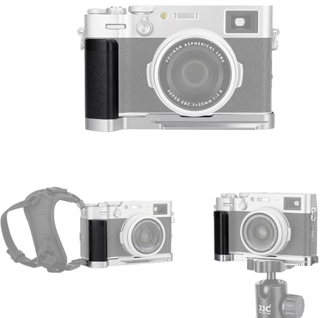 JJC Metallgriff für Fujifilm Fuji X100VI X100V X100F Kamera - Arca Swiss Schnellwechselplatte - Rutschfester L-Ständer mit Verbessertem Griff, Silber