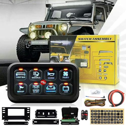 8 Bandas Panel Interruptores 12/24V, Sistema de Relé de Control de Circuito Universal con Paneles Interruptor Táctil Regulables RGB de Siete Colores para Coche Camión SUV Autocaravana Barco RZR