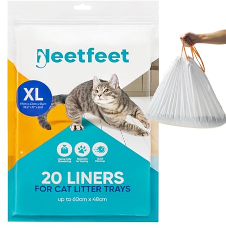 20x Extra Large Cat Litter Tray Liners with Drawstrings, 97x43cm Scratch Resistant and Leak Proof Plastic Bags Heavy Duty Litter Tray Bags for Large Cat Litter Box, 2 Mil Thickness
