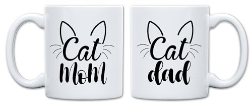 Katzenmama und Katzenpapa Tassen - 2er Pack Lustige Katzenmama und Katzenpapa Tassen - Tassen für Katzenliebhaber (2 weiße Tassen)