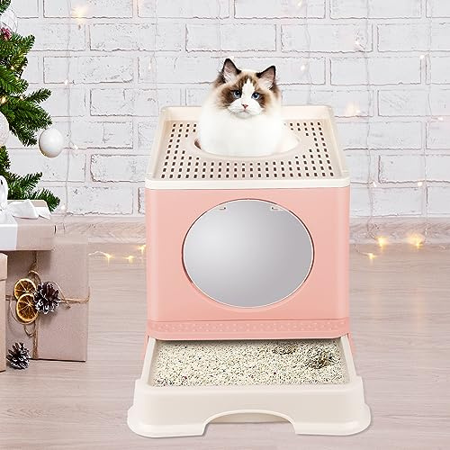 Katzenklo, Katzentoilette im Schubladenstil, Katzentoiletten mit Schaufel, Ausziehbares Tablett, Auslaufsicherer Boden (48 * 39 * 34cm rosa-D)