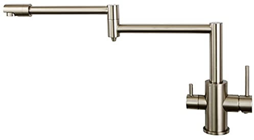 Topf Füller Messing Doppelgriff Kalt und Heißer Mischer Hahn, Doppel Swing Joint Single Hole Spüle mit 360° Schwenk Auslauf, Schwarz, Groß (Farbe: n, XESJKOMM, Gebürstet, Kurz