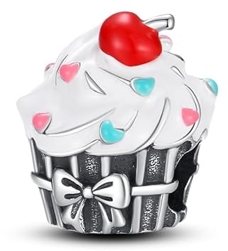 Bubble Tea Coffee Cake Love Heart Travel Holiday Bag Paris Birthday Charm Bead Pendant 925 Sterling Silver Compatible With Pandora Charm Moments Bracelet (Cupcake I Love You Heart Sprinkles)