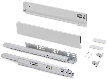 Emuca - Schubladen-Kit für Küche und Bad mit 3D-Regelung, Höhe 83mm, Tiefe 500mm, 40 Kg, sanftes Schließen, Panels nicht enthalten, Stahl, Weiß