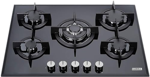 PIANO COTTURA VETRO VETROCERAMICA NERO 75 CM INCASSO GAS METANO 5 FUOCHI GHISA STAYLUX