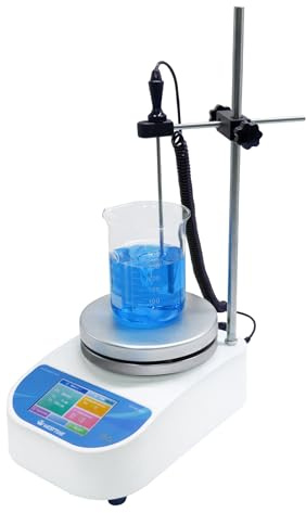WEST TUNE Touchable LCD Screen Hotplate Magnetic Stirrer with Program Setting Function, 380℃/716℉ 5.5 Inch Hot Plate Max Speed 1500rpm, Temp Probe Sensor & Support Stand & Stirring Bar Included