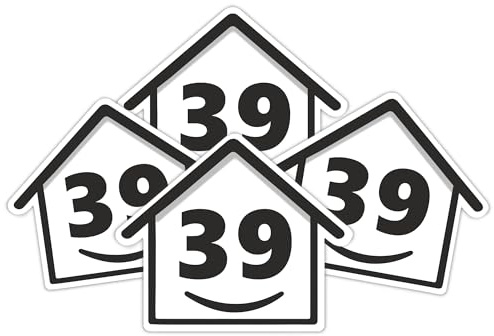 4 x Bin Numbers for Wheelie Bins, 1-99, 15cm ‘Happy House’ Design Dustbin Stickers, Easy Application Stick On Number Stickers - Weatherproof Self Adhesive Vinyl, Black (39)