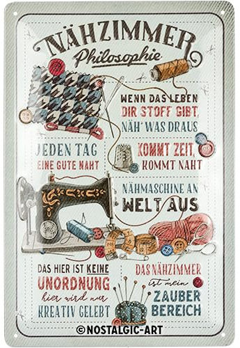 Nostalgic-Art Retro Blechschild, 20 x 30 cm, Nähzimmer Philosophie – Geschenk-Idee für Dein Zuhause, aus Metall, Vintage Design mit Spruch, Blechschilder Sprüche, Nähen-Deko
