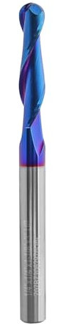 Bestgle Fresa de punta de bola en espiral con vástago de 1/4 pulgadas, 2 flautas, fresadora CNC, fresadora de carburo con revestimiento azul nano 1/4 x 1/4 x 1-1/8 x 3
