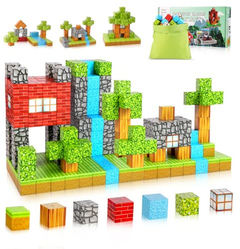 TSKER Magnetic Building Block - 100 Pieces Magnetic Cube - Kids Magnetic Block Build A Fantastic World - Forest Series, Great Gift for Ages 3 and Up