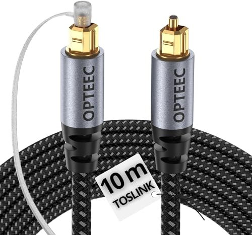 opteec® - Cable óptico de audio Toslink para home cinema, TV, SAMSUNG, BOSE, LG, SONY, SONOS, PS4, XBOX - Nylon trenzado reforzado - Conector chapado en oro (xxM) (10 m)