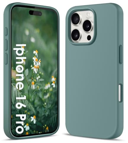 Filoto Liquid Silicone Case for iPhone 16 Pro (6.3 inch) - Ultra Thin Full Body Protective Case, 4-Layer Shockproof Structure, Soft Scratch Resistant Microfiber Lining, Dark green