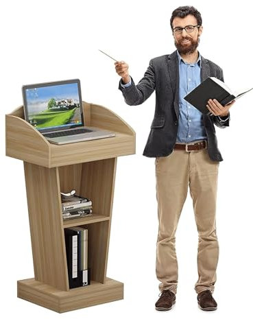 DSeenLeap Einfache Rednerpulte, Spanplatten, Laptop-Schreibtisch, Lehrerpulte mit offenem Stauraum, Rednerpultständer, Konferenztisch, Rednerpultständer (Natur)