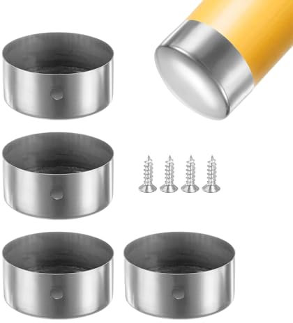 M METERXITY 4-Pack Handrail End Caps, 1.77 Inch/45mm Inner Diameter Stainless Steel Round Handrail End Caps for Furniture/Stair, Guardrail Tube End Cover [Silver Tone]