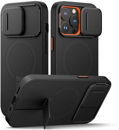SURITCH Magnetic Case Compatible with iPhone 13 Pro, Shockproof Bumper Case Slim Protective Cover with Slide Camera Cover and Adjustable Kickstand(Black)