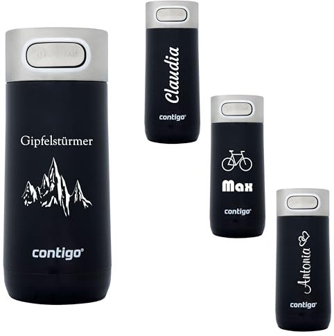 Contigo Termo Luxe Autoseal con grabado – Nombre acero inoxidable taza de viaje taza de café para llevar, a prueba de fugas, tapa fácil de limpiar, sin BPA, 360 ml (Licorice)