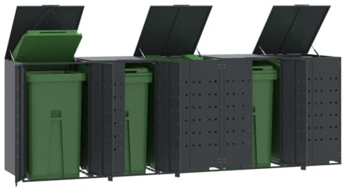 Emmtore Mülltonnenbox 5er Tonnen, Kapazität bis 240L, Aus witterungsbeständig pulverbeschichtetem Stahl mit Automatikdecke, Tonnenhaus, Garten Müllbox,Anthrazit,5 * 240 L