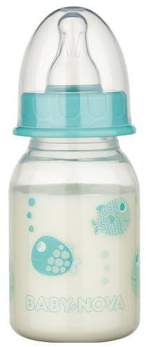 babynova Biberon 120ml con tettarella in silicone a flusso lento anti-colica per neonati - Prodotto in Germania - Senza BPA - Pesci