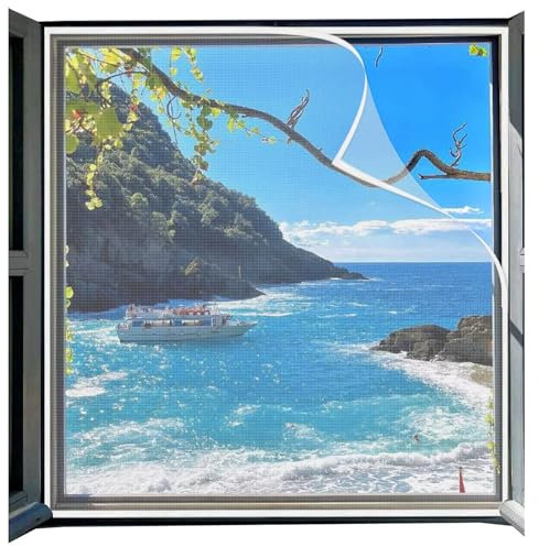 Fliegengitter für Bodentiefe Fenster 130x165cm Weiß mit Selbstklebendem Klettband Insektenschutzvorhang Ohne Bohren mit Klettband für Fenster/Tür