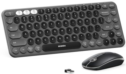 seenda Wireless Keyboard and Mouse Combo, Retro Round Keycaps, COE203 Compact Multi-Device Bluetooth Keyboard and Mouse for PC, Computer, Laptop, Windows, Mac, Black