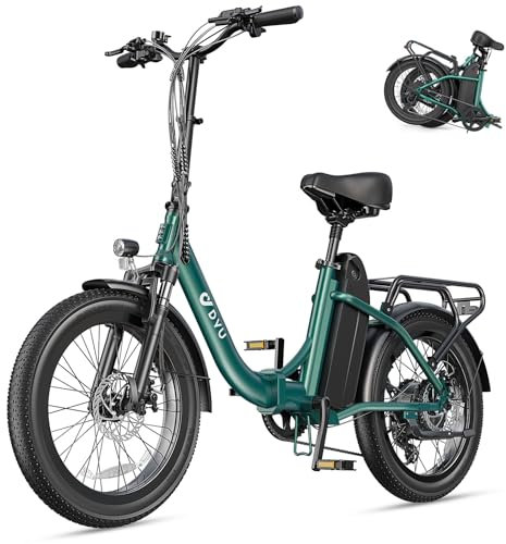 DYU C9 Vélo Électrique Homme 20 Pneus E Bike, Moteur 250W, 48V 15.6Ah Batterie, 7 Vitesses, Écran LED, Autonomie Jusqu’à 80-150KM，Urban Velo Pliant Adulte ，VTT Electrique Adulte Homme(Vert)