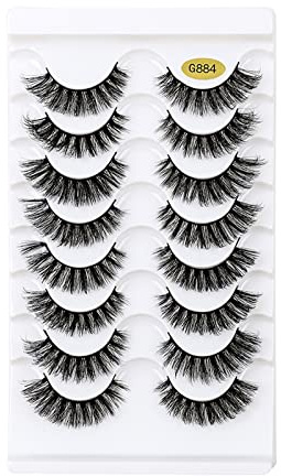 8D Paar Wimpern Lashes Pack Cat Nerze Lange Volume False 8 Dicke Dramatische Faux Wispy Multipacks Augenwimpern Eyeliner Glitzer Schwarz (E One Size)