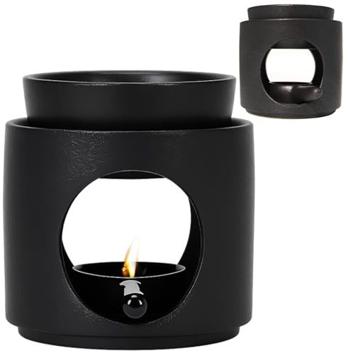 Duftlampe Teelicht mit Teelichthalter, Duftlampe für Ätherische Öle, Candle Warmer Lamp, Keramik Räucherstövchen, Duftöl und Duftwachs diffusor, Stövchen für ätherische Öle, Abnehmbare Schale, Schwarz