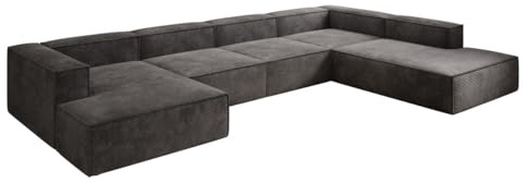 Luxusbetten24 Designer Sofa Lesley U XXL in Cord Grau Rechts