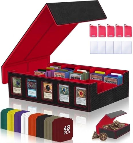 CyperEver 5 Row 3900+ Trading Card Storage Box with Commander Display | Magnetic Closure Removable Lid, with 5 Toploaders, 5 Stoppers, 48 Dividers, 1 Dice Tray, Ideal for MTG TCG PTCG Sports Card