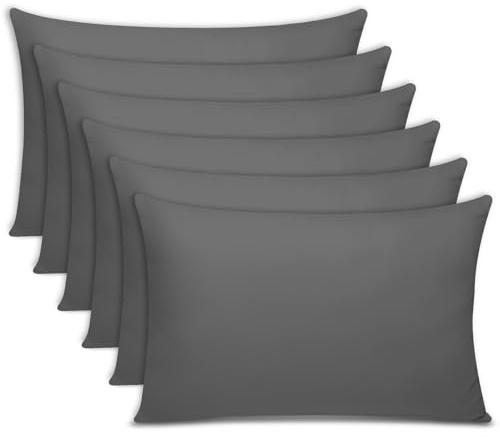 Lazzaro 300 Thread Count Egyptian Cotton Pillow Cases 6 Pack Hotel Quality Charcoal Pillow Covers With Envelope Closure